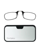 ThinOptics Universal Case and Readers Rectangular Reading Glasses, Silver Black Metal Pod with Black Frames, 2