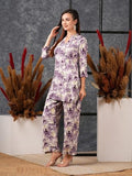 Anni Designer Women'S Cotton Blend Printed Ethnic Co-Ord Set (Tamar Purple-Nw_M_Purple_Medium),Purple,M,Cotton Blend,Regular,Kurta