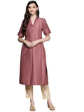 ZIYAA Women's Brown Chinon Straight Kurta and Pant Set(ZIKUCH3867ANDPA-M)