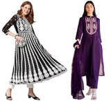 Gosriki Women'S Embroidered Kurti & Kurti Pant Dupatta Set Combo Pack Of 2 (Raji Begani & Kari Black-Gs_L_Multi_Large),Multicolour,,B0D17TYCR5