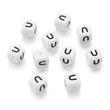 Beadthoven 100pcs Silicone Letter U Beads Bulk 12mm Cube Alphabet Silicone Focal Beads Loose White Rubber Assorted Letter Spacer