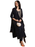Gosriki Women'S Rayon Blend Straight Embroidered Kurta With Pant & Dupatta (Paan Blue-Gs_Xl_Blue_X-Large),Blue,,B0DHQGBC75