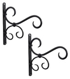 Metalmaster Black Iron Outdoor Hanging Planter Brackets Medium Size (7 X 1 X 4 Inches) Wall Mounted Garden Plant Holder (Set