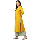 Idalia Mustard And Sage Green Cotton Kurta Set For Women Mustard M