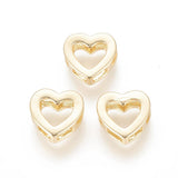 LiQunSweet 10 pcs Gloden Color Hollow Heart Shaped Brass Slide Beads Cute Love Real 18K Gold Plated Spacer Beads for DIY Jewelry