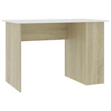 vidaXL Modern Desk with Side Shelves-White and Sonoma Oak 43.3x23.6x28.7, Engineered Wood for Office, Dorm, Home