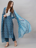 Anni Designer Women'S Cotton Blend Straight Printed Kurta With Pant & Dupatta (Doremi Kerocin_M_Kerocin_Medium) Dark Blue,Dark Blue,M,Cotton Blend,Regular,Kurta, Scarf