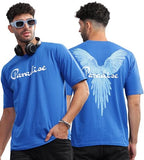 Kyda Men'S 100% Pure Cotton Relaxed Fit Drop Shoulder Premium Front & Back Printed Blue Oversized T-Shirt For Summer,BlueApparel,XL