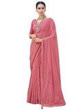 Satrani Womens Chiffon Foil Printed Saree with Unstitched Blouse Piece (3160S221N_Pink & Golden)