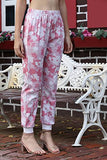 Leriya Fashion Womens Wide Leg Pants Flowers Floral Print Drawstring Loose Long Trousers (Lf-Tr735-M) Pink