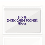 Clear Adhesive 3 x 5 Index Card Pockets With Top Open Loading, 50 Pack, Plastic Labels Holders for Storage Bins and Library, Ide