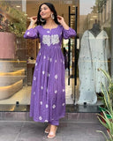 Gosriki Women'S Rayon Blend Anarkali Printed Kurta With Pant (Anveshi Purple-Vks07-Gs_5Xl_Purple_Xxxxx-Large),Purple,5,B0DKX7CT93