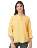 FYLTR Women's Fashion V-Neck Top with Roll-up Sleeves,Yell-Ove