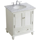 Elegant Decor Rhodes 30 Single Marble Top Bathroom Vanity In Antique White