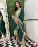 Anni Designer Women'S Rayon Viscose Printed Straight Kurta With Pant & Dupatta (Udh Pista_L_Pista_Large),Pista,L,,,