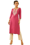 Soch Womens Onion Pink Rayon Yoke Design Kurta with Thread Work