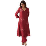 Anni Designer Women'S Rayon Viscose Printed Straight Kurta With Pant (Twisha Red_L_Red_Large),Red,L