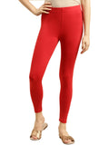 rangita Women Cotton Red Solid Ankle Length Legging, S