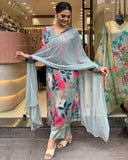 Anni Designer Women'S Cotton Blend Straight Printed Kurta With Pant & Dupatta (Ad312 Green_Xxl_Green_Xx-Large),Green,2XL,Cotton Blend,Regular,