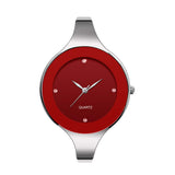 Weicam Women Weaving Crystal Cuff Bracelet Bangle Watch Analog Quartz Wrist Watches For Lady (Red), Red, Modern