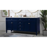 Elegant Decor Park Avenue 72 Metal Mdf Marble Double Bathroom Vanity In Blue