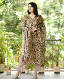 Anni Designer Women'S Cotton Blend Straight Printed Kurta With Pant & Dupatta (Uskana Beige_Xxl_Cream_Xx-Large),Beige,2XL,Cotton Blend,Regular,