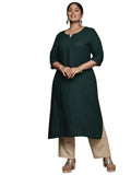 Libas Women's Rayon Embroidered Straight Kurta (25317_Green_3XL)
