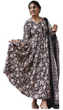 Gosriki Women'S Rayon Blend Anarkali Printed Kurta With Pant & Dupatta (Lilac Black-Gs_L_Black_Large),Black,,B0DFCG3J27