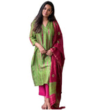 Anni Designer Women'S Rayon Straight Printed Kurta With Pant & Dupatta (Sibori-Methi_Xxl_Green_Xx-Large),Green,2XL