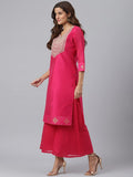 Anni Designer Women'S Cotton Blend Straight Solid Kurta With Palazzo & Dupatta (With Rani_Xxl_Rani_Xx-Large),Rani,2XL,Cotton Blend,Straight,Dupatta