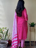 Anni Designer Women'S Cotton Blend Straight Printed Kurta With Pant & Dupatta (Noor Pink-Sm_S_Pink_Small),Pink,S,Cotton Blend,Regular,