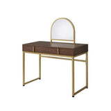 Benjara BM251244 Vanity Desk with Mirror & Open Metal Frame Brown & Gold
