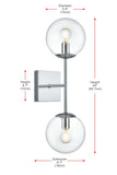 Living District Neri 2-Light Metal Wall Sconce W/Clear Shade In Black And Brass