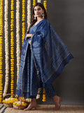 Anni Designer Women'S Cotton Blend Straight Printed Kurta With Pant & Dupatta (Rakta Blue_S_Blue_Small),Blue,S,Cotton Blend,Rakta Blue_230,Kurta, Scarf
