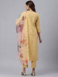 Anni Designer Women'S Cotton Blend Straight Solid Kurta With Pant & Dupatta (Baruni Beige_Xxl_Beige_Xx-Large),Beige,2XL,Cotton Blend,Straight,Dupatta