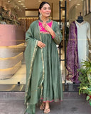Anni Designer Women'S Rayon Viscose Embroidered Anarkali Kurta With Pant & Dupatta (Brics Pista_M_Pista_Medium),Pista,M,Rayon,Anarkali,