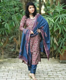 Anni Designer Women'S Rayon Blend Straight Printed Kurta With Pant & Dupatta (Parimat Red_Xl_Red_X-Large),Red,XL,,,