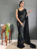 Satrani Womens Georgette Printed & Ready To Wear Saree With Unstitched Blouse Piece (3374S364Na_Baige &Sea Blue &Black3)