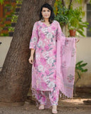 Anni Designer Women'S Rayon Blend Straight Printed Kurta With Pant & Dupatta (Suragini Pink_S_Pink_Small),Pink,S,Rayon Blend,Regular,