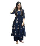 Gosriki Women'S Cotton Empire Printed Kurta With Palazzo(Samadhan-New-Navy_M,Dark Blue,,B0987S7GCW