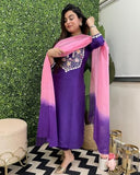 Anni Designer Women'S Cotton Blend Straight Embroidered Kurta With Pant & Dupatta (Shampa Begani_Xl_Begani_X-Large),Begani,XL,Cotton Blend,Regular,