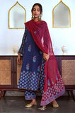 Anni Designer Women'S Rayon Blend Straight Printed Kurta With Pant & Dupatta (Masumi Blue_L_Blue_Large),Blue,L,,,