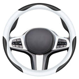 Carodi Leather Car Steering Wheel Cover Elegant Fashionable Comfortable Non-Slip Breathable Universal 15 inch Black and White-New