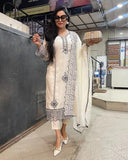 Anni Designer Women'S Rayon Blend Straight Embroidered Kurta With Pant & Dupatta (Trp Off-White-Nw_S_White_Small),White,S,Rayon Blend,Regular,