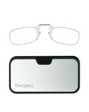 ThinOptics Universal Case and Readers Rectangular Reading Glasses, Silver Black Metal Pod with Clear Frames, 1