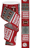 Football Block Pattern Wired Edge Ribbon 10 yards (Red, Grey, 2.5 Inch)