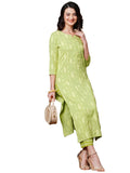 Anni Designer Women'S Cotton Blend Straight Printed Kurta With Pant (Bhang Green_Xl_Green_X-Large),Green,XL