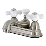 Kingston Brass Ks3608Px Restoration 4-Inch Centerset Lavatory Faucet With Porcelain Cross Handle, Brushed Nickel