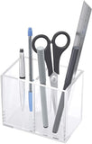 HOMANLY Acrylic Pen Holder 2 Compartments White Pencil Organizer Cup for Counter top Desk Accessory Storage Clear Compact and Du