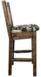 Montana Woodworks Homestead Collection Barstool With Upholstered Seat, Woodland Pattern, Laser Engraved Bronc Design, Stained &
